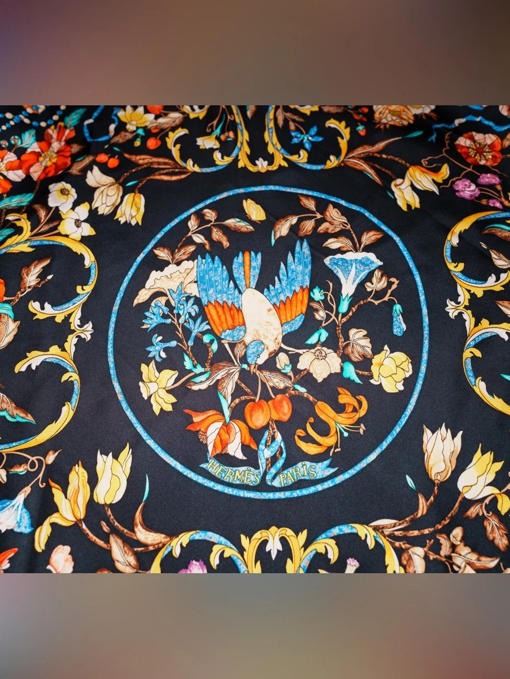 Hermès Pierres d'Orient et d'Occident Silk Twill Scarf Carré 90 Teal Multicolor